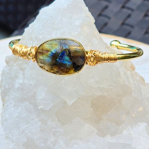 Labradorite Wire Wrap Bracelet w/ 14Kt Gold Over Copper – Moon Energy Design - Picture 9 of 10